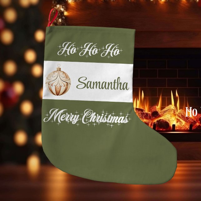 Personalized Nordic Script Christmas Stocking Stor Julstrumpa (Earthy colors Christmas stocking,
simple classic warmish watercolor,
rustic  earthy tones Merry Chri)