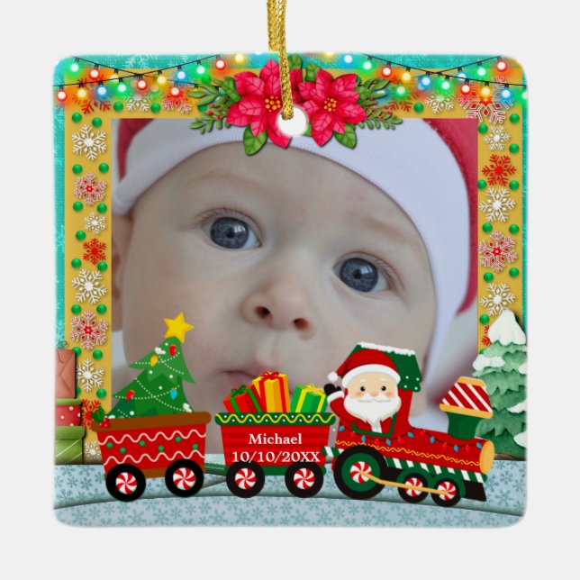 Personalized North Pole Express Photo Christmas Julgransprydnad Keramik (Framsida)