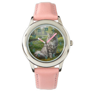 Personalized Norwegian Forest Cat in the Meadow Armbandsur