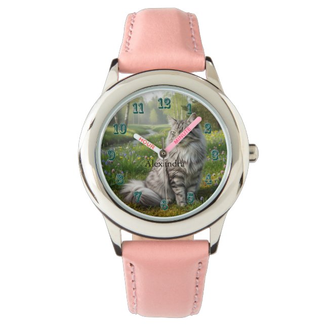 Personalized Norwegian Forest Cat in the Meadow Armbandsur (Framsida)