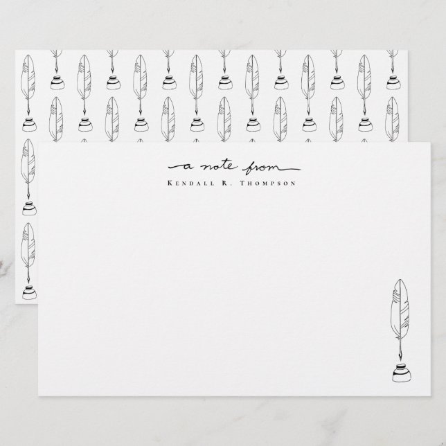Personalized Note Cards Quill & Ink Stationery Brevpapper (Fram/baksida)