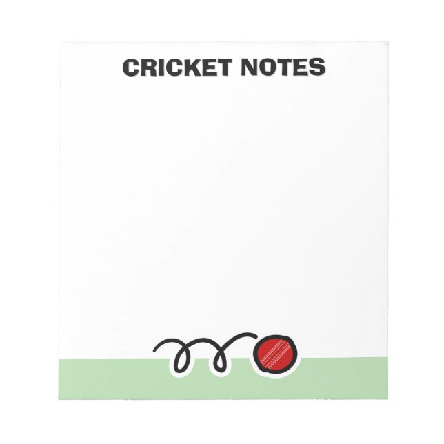 Personalized notepad with red cricket ball design anteckningsblock (Framsida)