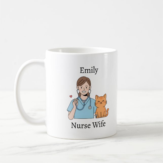 Personalized Nurse Cat Cute RN Gift with Name Kaffemugg (Vänster)