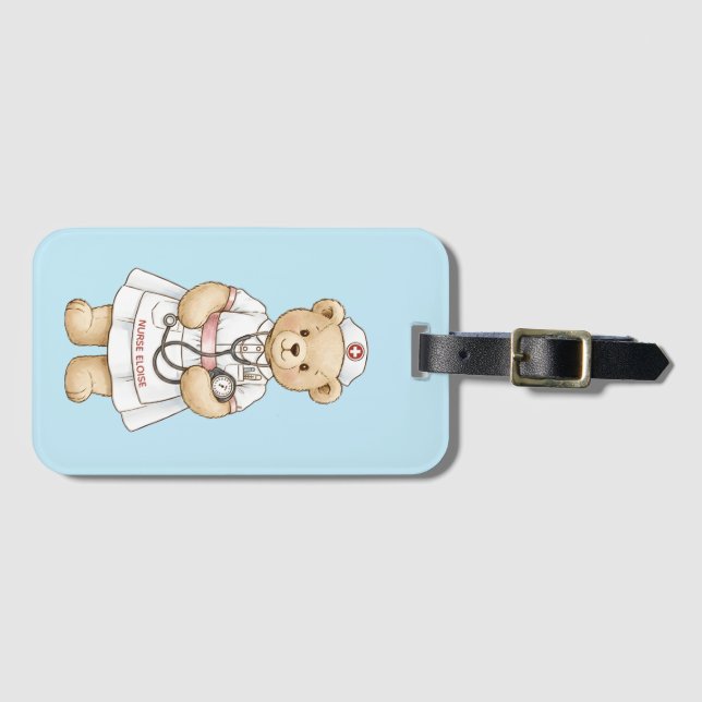 Personalized Nurse Teddy Bear Custom Name Nursing  Bagagebricka (Framsida horisontal)