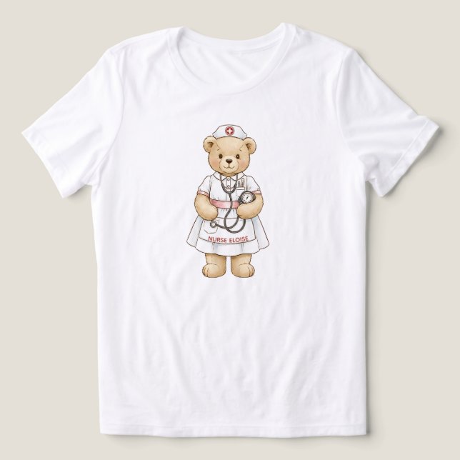 Personalized Nurse Teddy Bear Custom Name Nursing  T Shirt (Design Framsida)