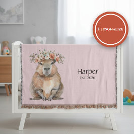 Personalized Nursery Blanket • Capybara Baby Decor Filt