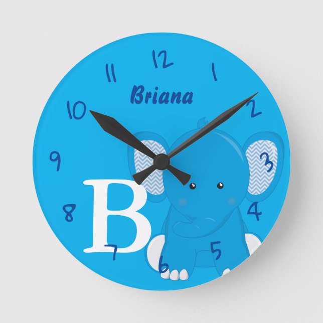 Personalized Nursery Blue Round Clock Rund Klocka (Framsida)