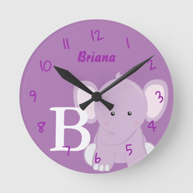 Personalized Nursery Lilac Round Clock Rund Klocka (Framsida)