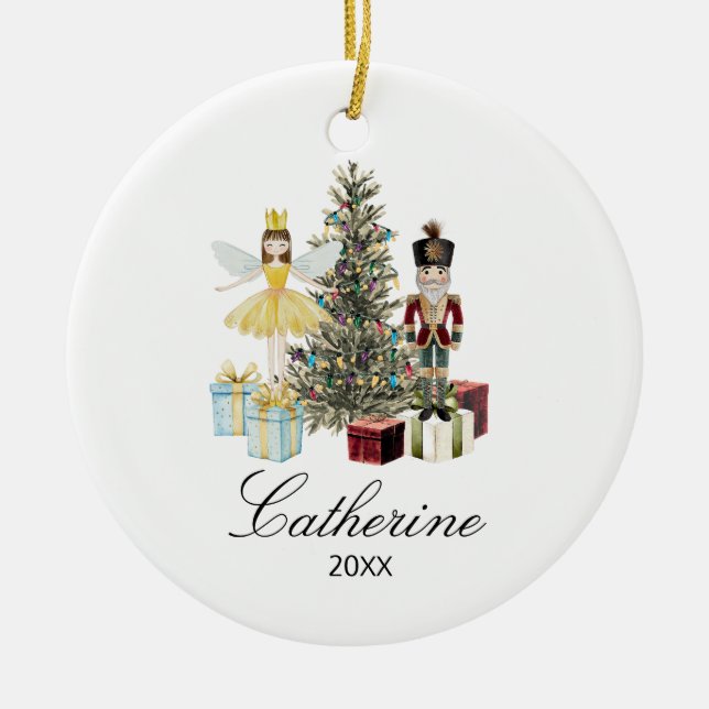 Personalized Nutcracker and Fairy Christmas Tree Julgransprydnad Keramik (Framsidan)