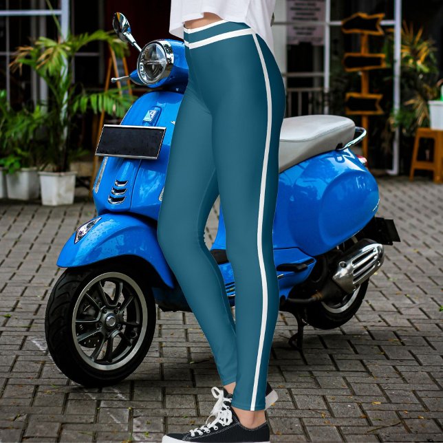 Personalized Ocean Blue White Stripes Custom Text Leggings (Skapare uppladdad)