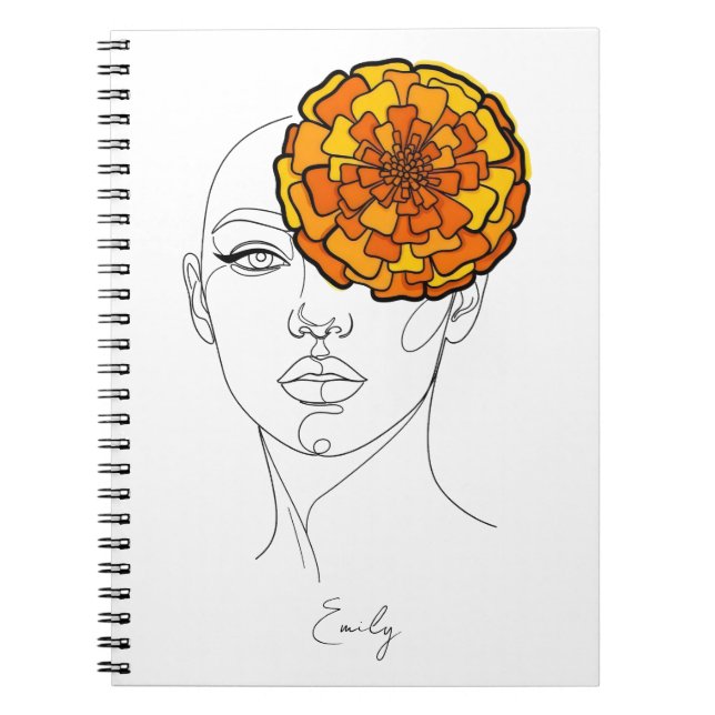 Personalized October Birth Flower Portrait Anteckningsbok (Framsidan)