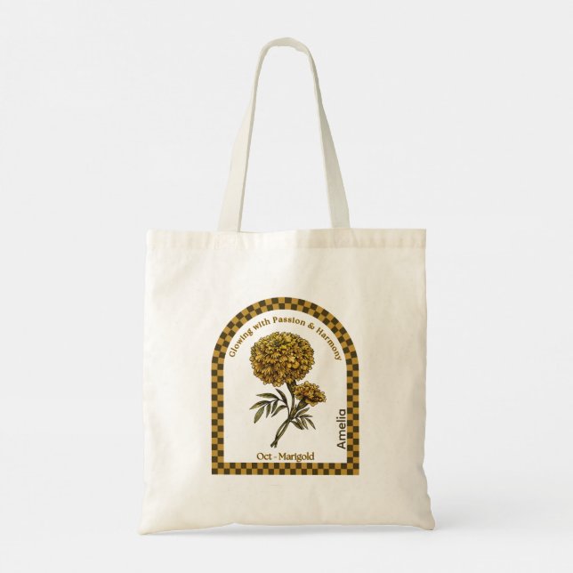 Personalized October Birth Month Flower Tote Bag Tygkasse (Baksida)