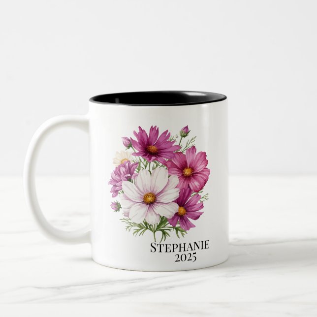 Personalized October Cosmos Birth Flower Mugs Två-Tonad Mugg (Vänster)