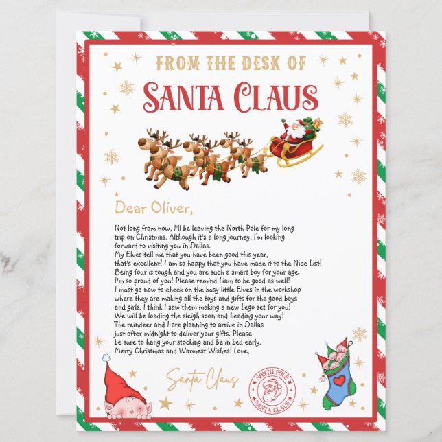 Personalized Official North Pole Letter from Santa (Framsida)