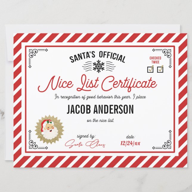Personalized Official Santa Nice List Certificate (Framsida)