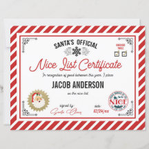 Personalized Official Santa Nice List Certificate