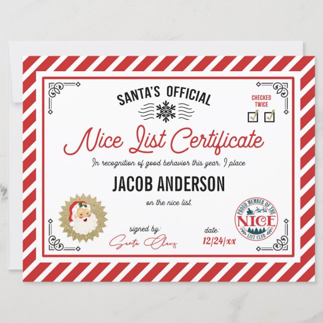 Personalized Official Santa Nice List Certificate (Framsida)