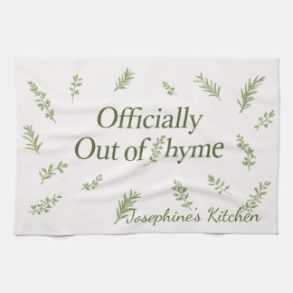 Personalized Officially Out of Thyme Funny Kitchen Kökshandduk