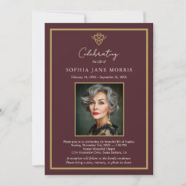 Personalized Old Money Burgundy Funeral Invitation Inbjudningar