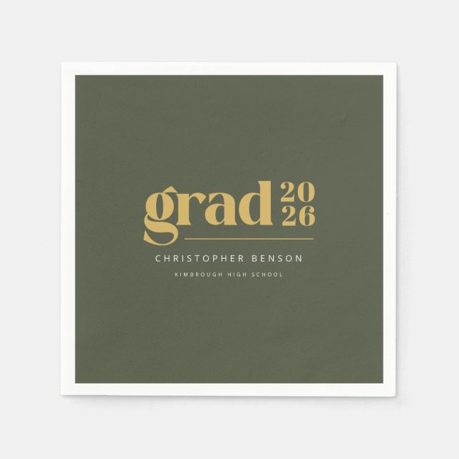 Personalized Olive Green Gold 2026 Graduation Pappersservett (Framsidan)