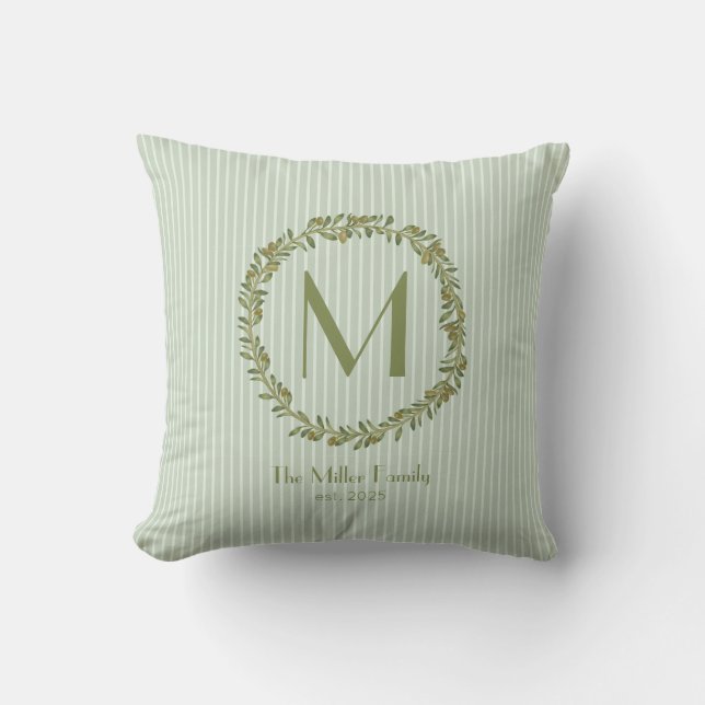 Personalized Olive Wreath Monogram Double-Sided  Kudde (Framsida)