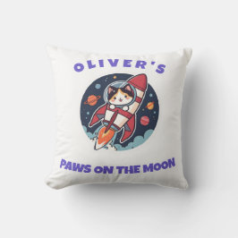 Personalized Oliver's Rocket Cat Throw Pillow Kudde
