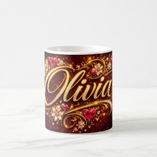 Personalized Olivia Mug Pink Hearts Gold Romantic  Kaffemugg