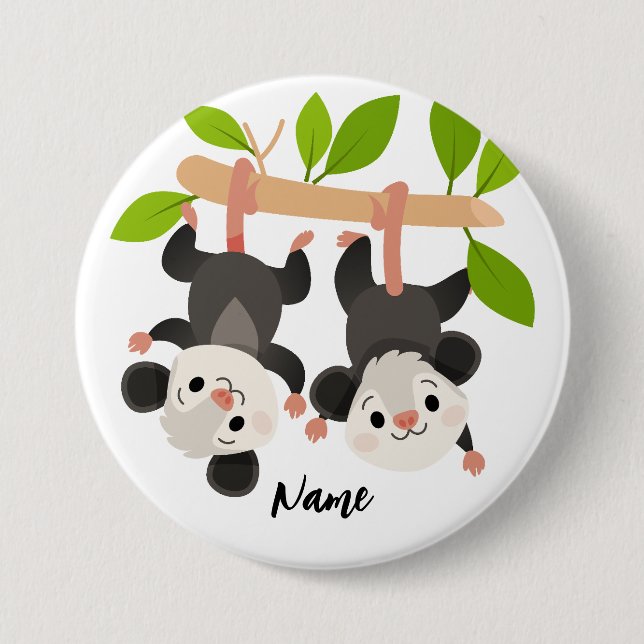 Personalized Opossum Party Woodland Birthday Knapp (Framsida)