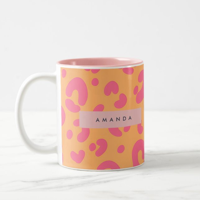 Personalized Orange Bold Pink Leopard Print Två-Tonad Mugg (Vänster)
