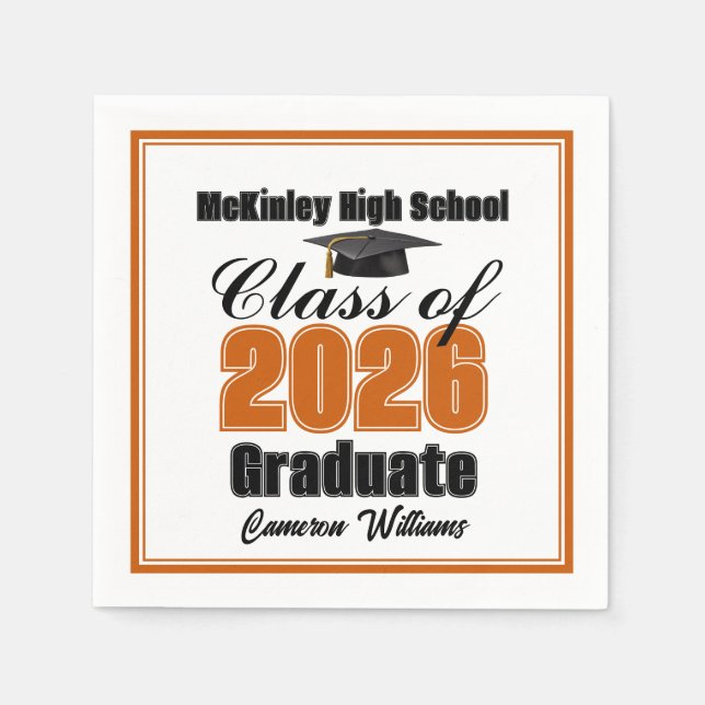 Personalized Orange Class of 2026 Graduation Party Pappersservett (Framsidan)