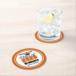 Personalized Orange Class of 2026 Graduation Party Underlägg Papper Rund
