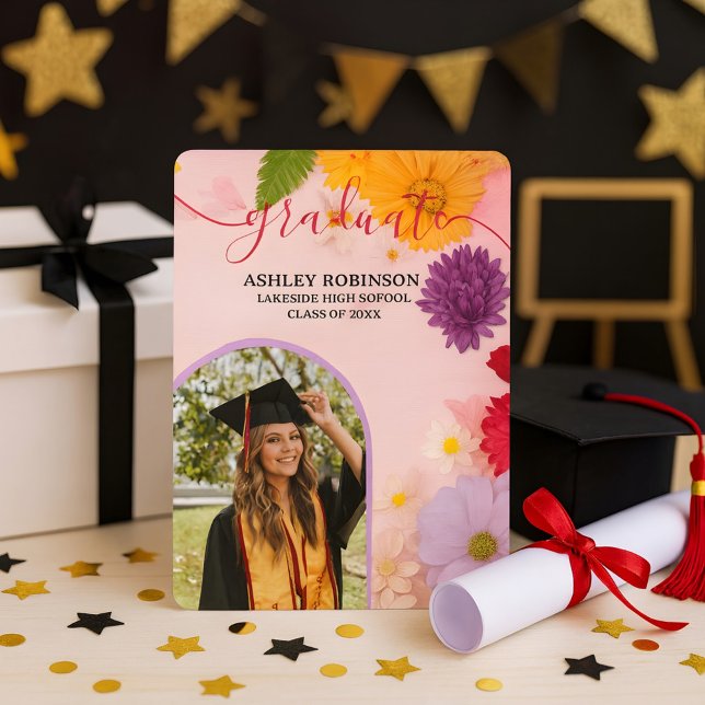 Personalized Orange Nature Floral Graduation Party Inbjudningar (Skapare uppladdad)