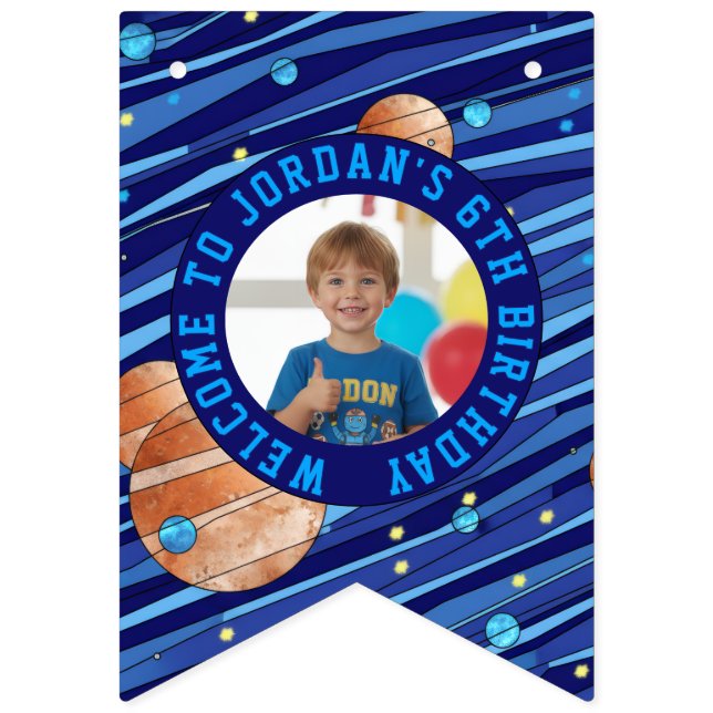 Personalized Outer Space Galaxy Kids Photo Vimplar (Första flaggan)