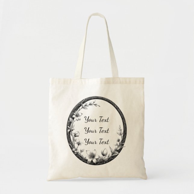 Personalized Oval Floral Frame Tote Tygkasse (Framsidan)