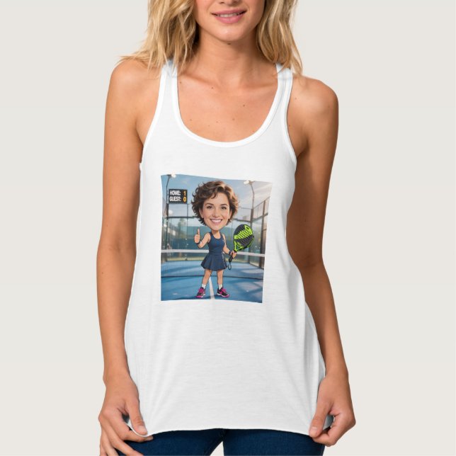Personalized Paddle/Pickleball Caricature   Linne Med Racerback (Framsida)
