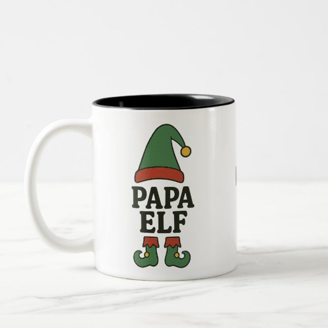 Personalized Papa Elf Mug – Custom Christmas Gift  Två-Tonad Mugg (Vänster)