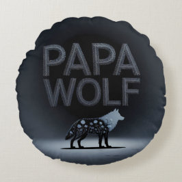 Personalized Papa Wolf Nature Silhouette Rund Kudde