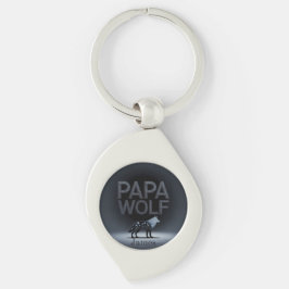 Personalized Papa Wolf Nature Silhouette Swirl Silverfärgad Nyckelring