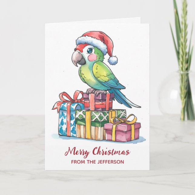 Personalized Parrot with Santa Hat Christmas       Helgkort (Framsida)