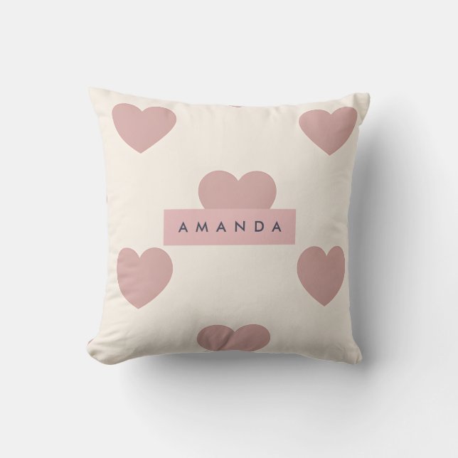 Personalized Pastel Blush Pink Heart Kudde (Framsida)