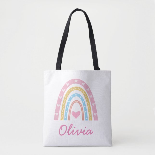 Personalized Pastel boho rainbow  girl Name  Tygkasse (Framsida)