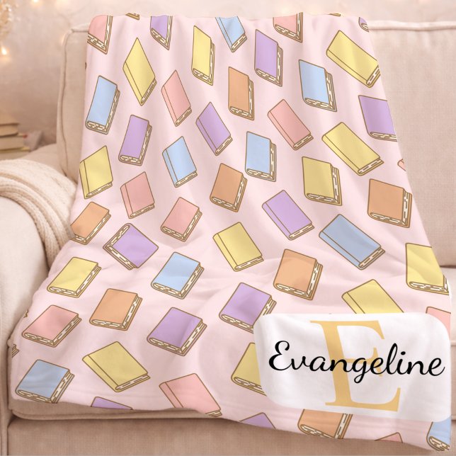 Personalized Pastel Bookish Aesthetic Pattern Pink Fleecefilt (Skapare uppladdad)