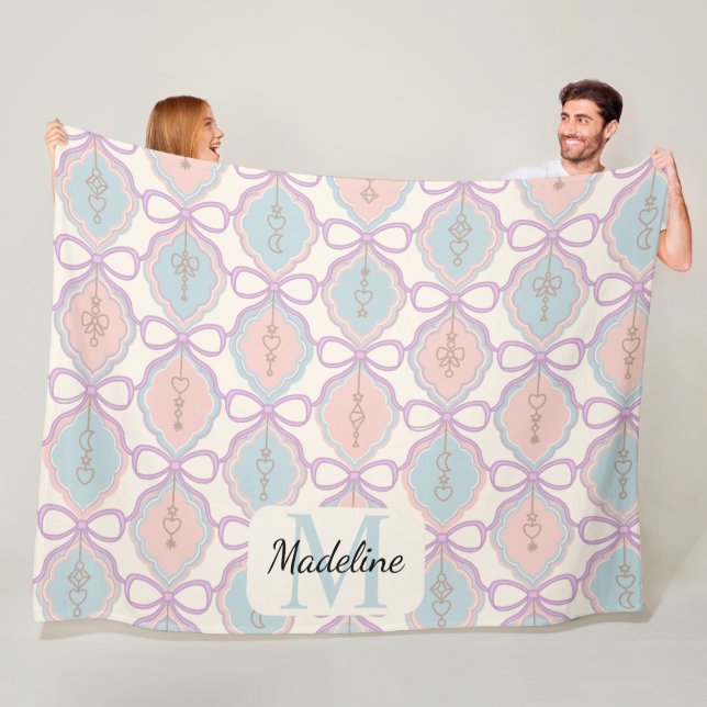Personalized Pastel Bows Monogram Name Blanket Fleecefilt (På plats)