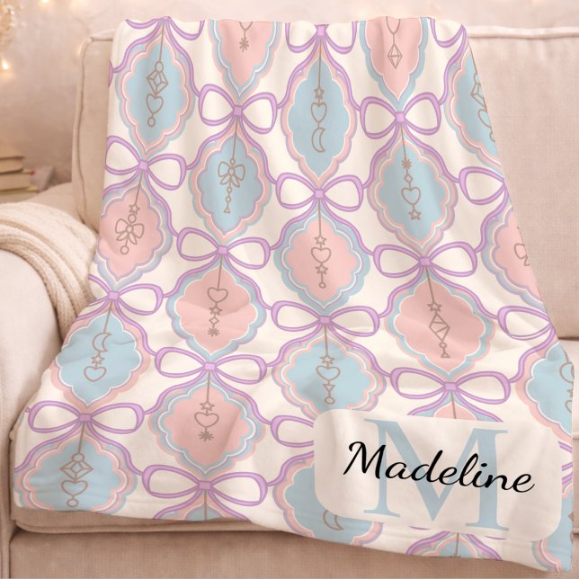Personalized Pastel Bows Monogram Name Blanket Fleecefilt (Skapare uppladdad)