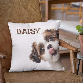 Personalized Pastel Brown Dog Photo & Name Pillow Kudde