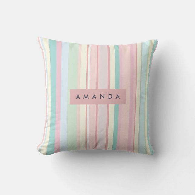 Personalized Pastel Candy Stripe Design Kudde (Framsida)