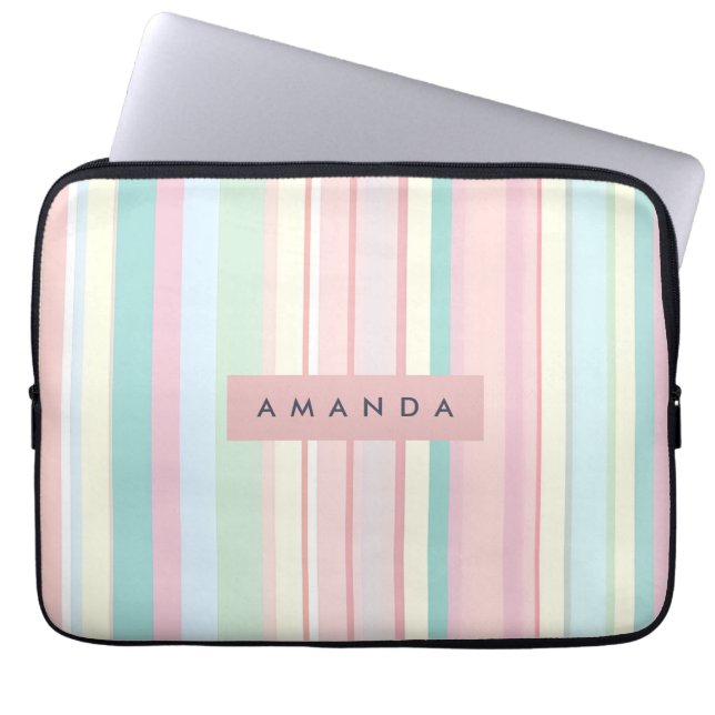 Personalized Pastel Candy Stripe Design Laptop Fodral (Framsidan)