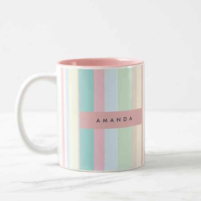 Personalized Pastel Candy Stripe Design Två-Tonad Mugg (Vänster)
