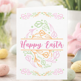 Personalized Pastel Floral Easter Egg Happy Easter Kort