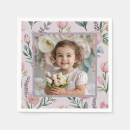 Personalized Pastel Floral Photo Birthday Girl Pappersservett